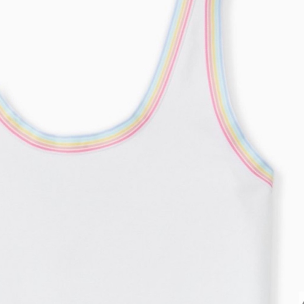 torrid White Tank Bodysuit with Pastel Rainbow Trim